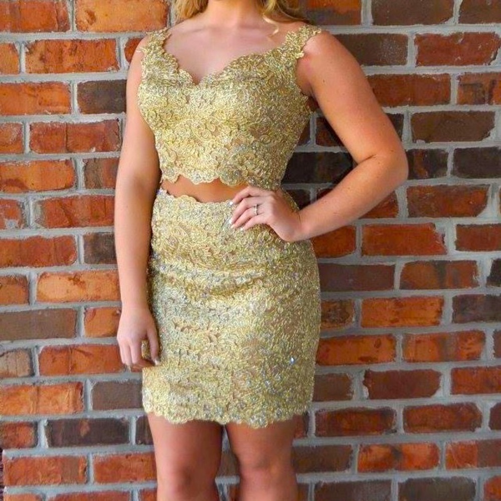 Sherri Hill Gold Mini Dress - Picture 3 of 11